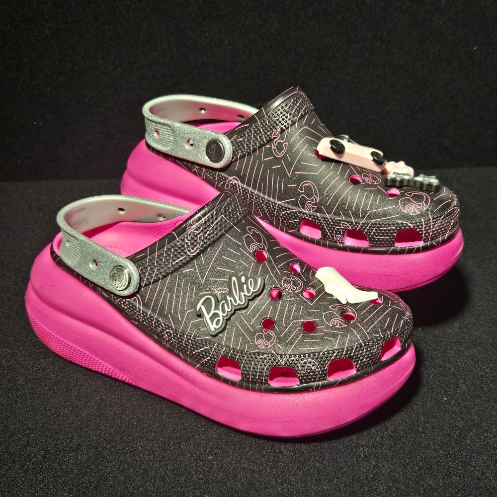 Crocs Barbie Crush Clog Womens 8, Mens 6 Black‎ Pink Platform Sandals Limited Ed